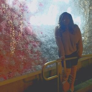 Tan twist knot sweater